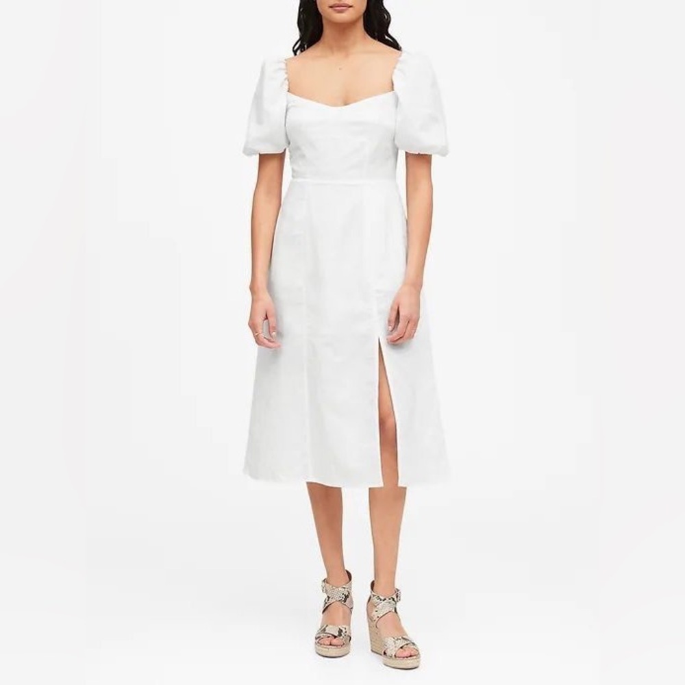 Banana Republic Linen Puff Sleeve Dress in White